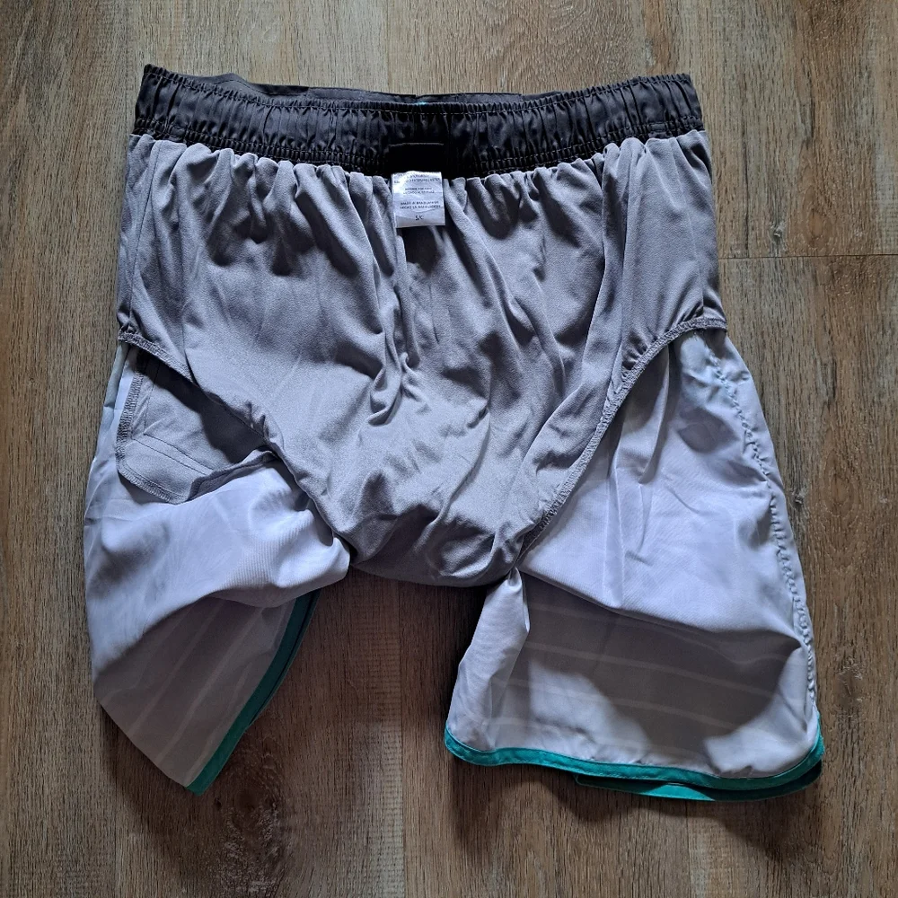 Laguna Beach Trunks Green Grey White Swim Floral Stripes Drawstring Men's Size S